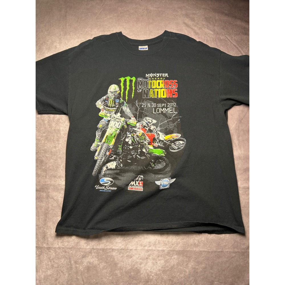 Gildan Mens Motocross of Nations 2012 T-Shirt XL Black Monster Energy Racing
